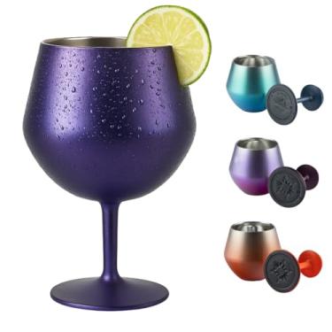 Imagem de Taça Térmica Inox 2 em 1 Vinho Gin Drinks Cerveja 414ml Copo Térmico Haste Removível Aço Inoxidável Conserva Bebidas Geladas Isolamento Térmico Parede Dupla Cocktail Coquetel (ROXA)