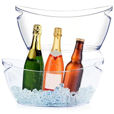 Imagem de Cheardia Balde de gelo com 2 peças, balde de champanhe acrílico de 5,5 L, banheira de bebidas para festas, suprimentos de bar Mimosa longo e estreito, bar de coquetel, champanhe, cerveja, vinho,