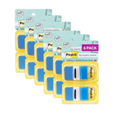 Imagem de Post-it Pacote econômico com bandeiras, 50/dispensador, 12 dispensadores/pacote, 2,54 cm de largura, azul (680-BE12)