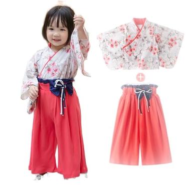 Imagem de Fantasia de quimono para meninas, conjunto de roupas de samurai para crianças, vestido de princesa japonês, fantasia de Halloween, cosplay, capa, capa de flor de ameixa