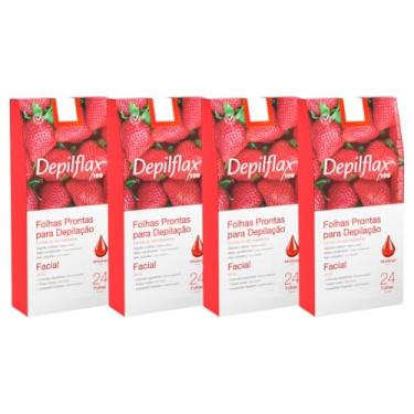 Imagem de Kit 4 Caixas Folhas Prontas Cera Depilatória Depilação Facial Depilflax Morango