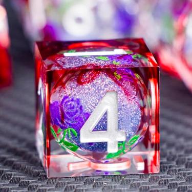 Imagem de ARUOHHA Liquid Core DND Dice Set, Vampire Sharp Edged Dragons Dice Compatible with D&D RPG Role Playing Games, Resin Blood Red Polyhedral Dungeons D and D Dice with Gift Box D20 D12 D10 D8 D6 D4