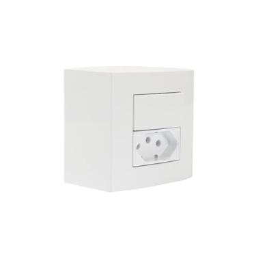 Imagem de Caixa de Sobrepor 75x75 com Interruptor Simples 10A e Tomada 2P+T 10A MarGirius Sleek Branca