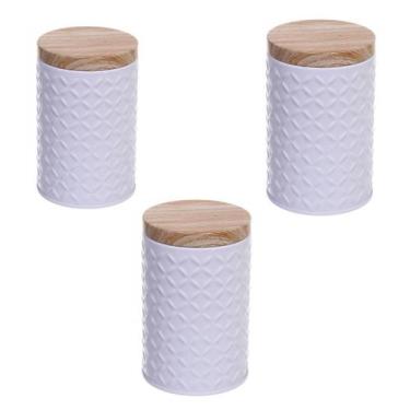 Imagem de Kit 3 Porta Mantimento Potes Café Açúcar Lata de Metal Bambu - AMIGOLD