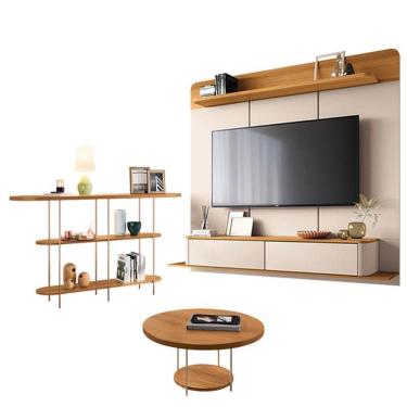 Imagem de Home Suspenso Galax Cinamomo Off White E Aparador Infinity E Mesa De Centro Sky Cinamomo- Hb Móveis