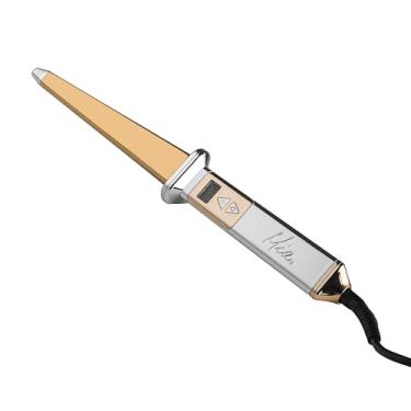 Imagem de Mia Beauty Delta, ferramenta de modelagem de cabelo de 3 cm com barril triangular de titânio, cria cachos volumosos e sensuais, aparelho profissional para mulheres - cor dourada polida/prata