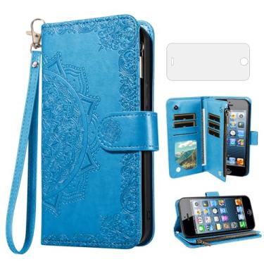 Imagem de Asuwish Capa de telefone para iPhone 5/5S/SE 2016 capa carteira celular com protetor de tela de vidro temperado e flor flip porta-cartão de crédito suporte suporte i 5SE 1 1ª geração A1662 A1723