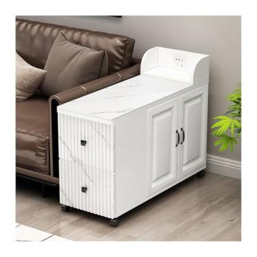 Imagem de Mesa lateral de sofá, mesa lateral de sofá, armário lateral, armário de apoio de braço, mesa de chá, armário com costura de laje de rocha, armário de despensa removível, armário lateral criativo (mesa