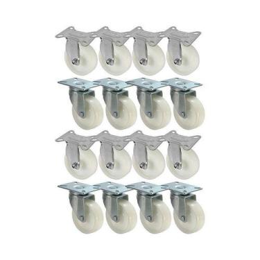 Imagem de Kit 16 un roda rodízio fixo e giratório nylon 3 pol 75mm - AJAX
