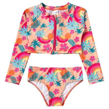 Imagem de Biquíni Infantil Cropped Manga Longa Proteção UV Tropical Tucano Laranja Tip Top