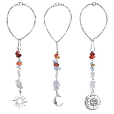 Imagem de OLYCRAFT 3 peças, 3 estilos, decoração de carro com estrela e lua, decoração de carro de cristal natural, espelho retrovisor, berloque, acessórios de pendurar, decoração de sol, pingente para chapéu