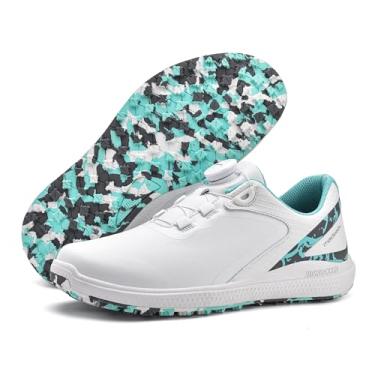 Imagem de Tênis de golfe feminino, impermeável, com ponta e absorção de choque, com base de borracha, ideal para esportes ao ar livre e jogos de bola, calçados esportivos | Design de cadarço rápido | Base de