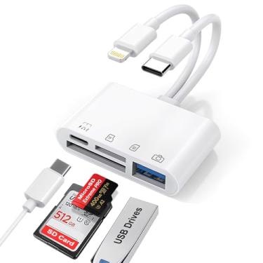 Imagem de Ceotsak Leitor de cartão USB C e Lightning para SD/Micro SD com porta USB fêmea OTG e porta de carregamento rápido USB C, design 4 em 1, Plug & Play, compatível com iPhone/Android, suporta pen drive