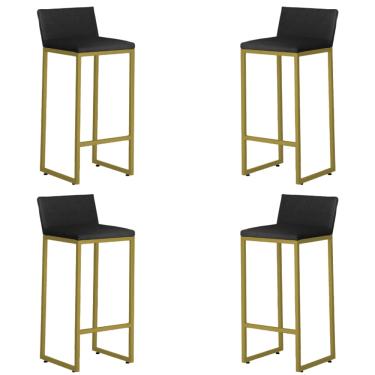 Imagem de Kit 4 Banquetas Alta Dani Reforçada Decorativa Balcão Bancada Cozinha Bar Base Dourada Courino