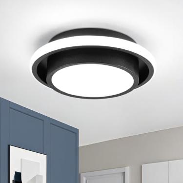 Imagem de Sovinzert Luminária de teto moderna de círculo de luz de corredor, lâmpada de teto moderna de 30,5 cm 6000K luz de teto LED preta para sala de estar, varanda e quarto