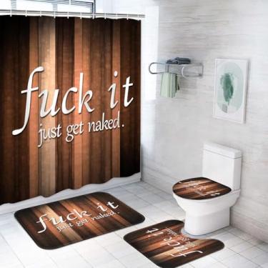 Imagem de ArtSocket Conjunto de cortina de chuveiro com fundo listrado vintage vintage abstrato laranja marrom 4 peças decoração de banheiro com tapetes, tapete antiderrapante, tampa de vaso sanitário, tapete