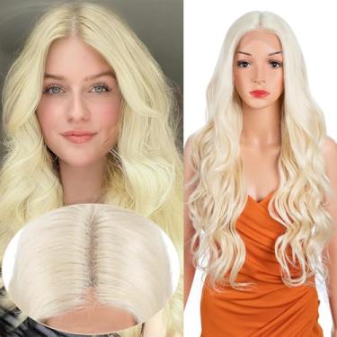 Imagem de N BLE STAR Peruca longa ondulada corporal de 76 cm x 11,5 x 2,5 x 2,5 cm, densidade 180, preta, cor loira, fibra resistente ao calor, peruca pré-arrancada 613