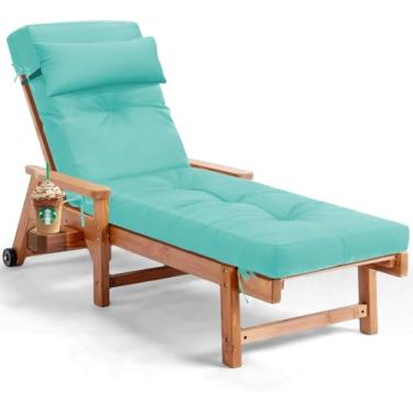 Imagem de Almofada de espreguiçadeira impermeável ao ar livre para cadeiras, almofadas de substituição para espreguiçadeiras resistentes ao desbotamento com 6 laços, almofadas de espuma viscoelástica espessa