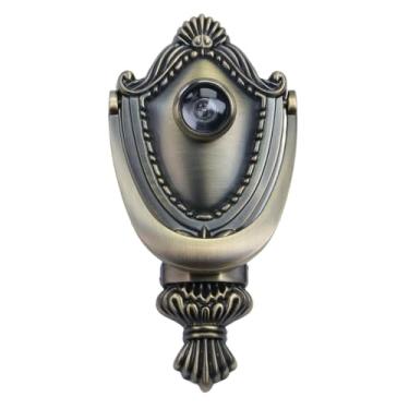 Imagem de LC LICTOP Aldrava de porta frontal vintage com olho mágico, 14 x 7 cm, liga de zinco com acabamento clássico em prata escovada, aldrava decorativa resistente, bronze