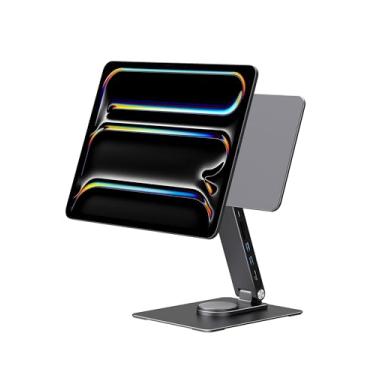 Imagem de GEWOKLIY Suporte magnético para iPad Pro M4 de 11 polegadas, suporte dobrável para iPad Pro M4 com rotação de 360°, HDMI 4K, leitores de cartão, USB 3.0 5Gbps, 100W PD, áudio de 3,5 mm (M4-27.9 cm)