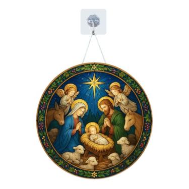 Imagem de Placa Enfeite Porta Guirlanda Decorativa MDF Adesivado Natal Papai Noel Presépio 25cm (GP-NAT0009)