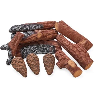 Imagem de BIOMAND Troncos de lareira a gás de cerâmica, 10 peças realistas para fogueira ao ar livre, conjunto de madeira artificial falsa para inserções de gás ou propano, troncos de fogo falsos reutilizáveis