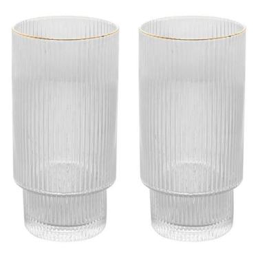 Imagem de Kit Jogo 2 Copos Altos Fio De Ouro Canelado Cristal 400ml - Wolff