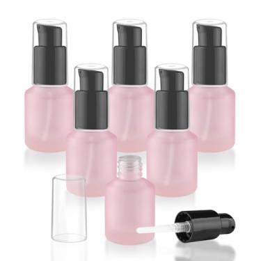 Imagem de Wresty 6 garrafas de vidro vazias de loção de creme recarregáveis, frascos de amostra de viagem, recipientes de cosméticos para loção creme, essência de emulsão (rosa, 15 ml)