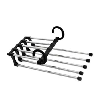 Imagem de Kit Cabide 5 em 1 Retrátil Multifuncional Organizador Aço Calças Jeans Guarda Roupas(PRETO,1 PC)