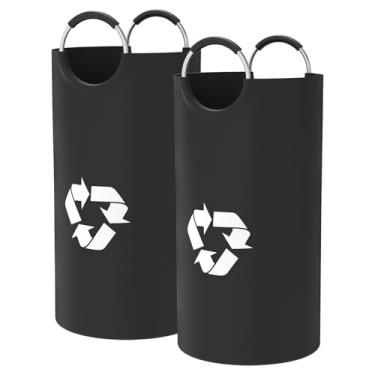 Imagem de 2 peças saco de garrafa de reciclagem de tecido Oxford 82L grande capacidade bolsa de coleta de garrafa de depósito dobrável com alça dupla para escritório em casa