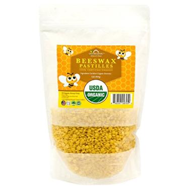 Imagem de US Organic Pastilhas amarelas 100% puras de cera de abelha, certificação USDA, para velas DIY, protetor labial, creme corporal, loção, desodorante, giz de cera e muitos outros usos. 473 g (grande)
