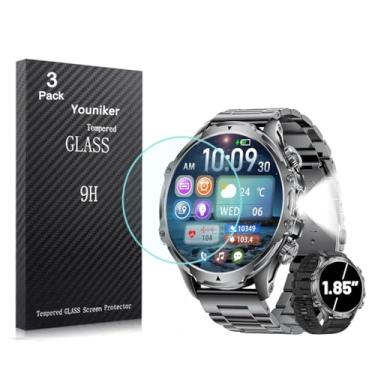 Imagem de Youniker Pacote com 3 protetores de tela para smartwatch SUNKTA FV15 de 1,85 polegadas, vidro temperado, compatível com LIGE FV6 de 4,85 cm, protetores de tela de relógio inteligente de vidro