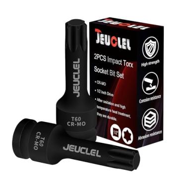Imagem de JEUCLEL 2 peças T60 Torx Bit Socket, 1/5.1 cm Drive Torx Star 6 Pontos Soquete Bit Impacto, 7,5 cm, Aço Cr-Mo, Adaptador de Chave de Fenda para Chaves de Catraca Elétricas Parafusos de Fixação