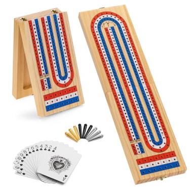 Imagem de Ceebyfa Foldable Cribbage Board Game Set, Portable Travel Cribbage Board with Storage Area, 9 Metal Pegs, 1 Playing Card and Instruction. Classic Cribbage Game for Family.