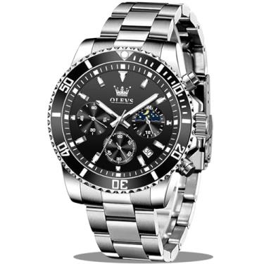 Imagem de OLEVS Relógios masculinos de aço inoxidável, à prova d'água, analógicos, quartzo, modernos, negócios, relógios de pulso para homens.., 2870 - Prata e preto, round, relógio casual