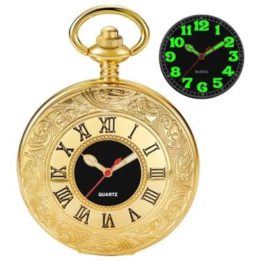 Imagem de Tiong Relógio de bolso masculino com cobertura lisa, números arábicos luminosos, mostrador preto, relógio de bolso com corrente, BS-new03, Tendência