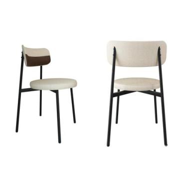 Imagem de Conjunto 2 Cadeiras de Jantar Kyta Tecido Mesclado Est.Preta - Metalig