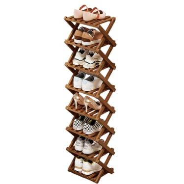 Imagem de Buric Sapateira de bambu natural de 8 camadas, organizador de armazenamento de sapatos dobrável para economia de espaço, fácil montagem e design forte organizador de prateleira de sapatos para armário