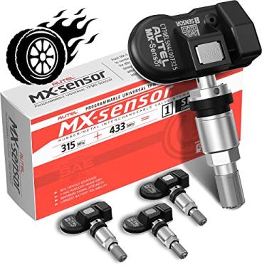 Imagem de Autel TPMS MX-Sensor 2 em 1 (315Mhz+433 Mhz) Pressione no sistema de monitoramento de pressão de pneu de nível OE programável de dupla frequência (press-in, válvulas de metal, pacote com 4 sensores)