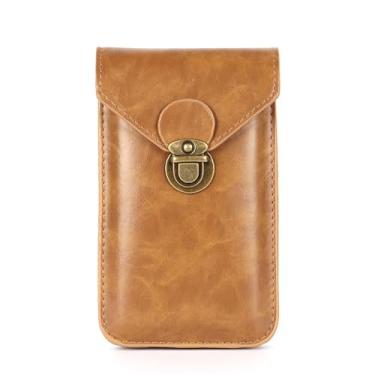 Imagem de Suporte de cinto de telefone, capa de couro com clipe de cinto, bolsa de telefone com compartimento para cartão de identificação para a maioria das bainhas de smartphone