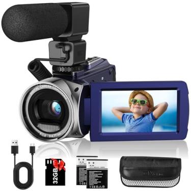 Imagem de Rawiemy Câmera de vídeo FHD 1080p 36MP YouTube Vlogging gravador de câmera 3.0 polegadas 270 graus tela de rotação de 270 graus filmadoras com zoom digital 18X com microfone, cartão SD de 32 GB e 2