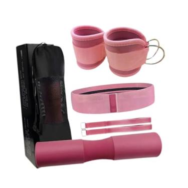 Imagem de Aymzbd Conjunto de Mantas para Agachamento com Barra E Tira de Tornozelo, Conforto para Treino, Manta Antiderrapante para Pescoço E Ombro com Barra para Impu, Rosa