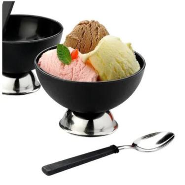 Imagem de Jogo de Sobremesa Taça de Plástico e Inox - 8 Peças PRETO - PAN SHOPP 