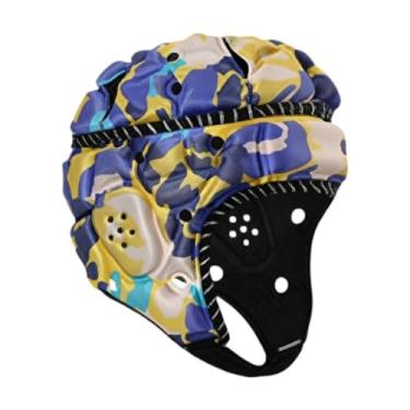 Imagem de rockible Capacete de Rugby Boné Esportivo Acolchoado Macio Equipamento Scrum Boné Capacete de Futebol Americano Protetor de Cabeça para Futebol Americano de, Azul Amarelo
