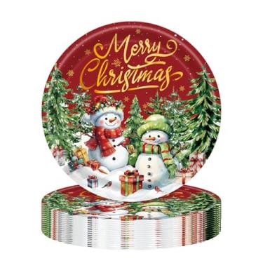 Imagem de RED-SHYN Pratos de papel de Natal, boneco de neve, pratos de jantar descartáveis para decoração de Natal e festas festivas