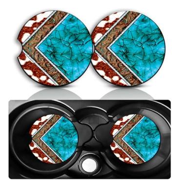 Imagem de Conjunto de 2 porta-copos de carro ocidental, acessórios divertidos para carros estilo sudoeste, 7 cm, tamanho universal, tapete de borracha antiderrapante, porta-copos com inserção automática