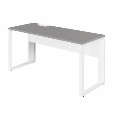 Imagem de Mesa Plataforma 120cm Individual com Caixa de Tomadas Pés Metal Industrial Executive Cinza Sagrado / Branco