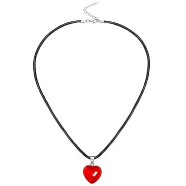 Imagem de mintolex Colar de coração vermelho para mulheres, pingente de coração de vidro ajustável, colar gargantilha preta, delicado, fofo, Y2K, joia de dia dos namorados, presentes para ela, Vidro, Sem Pedra