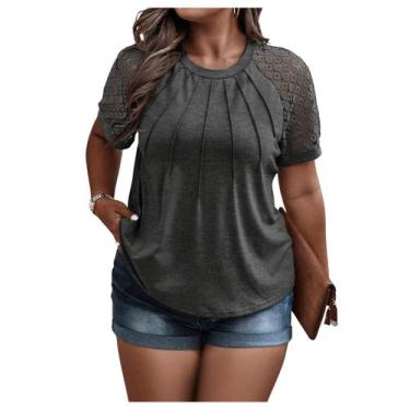 Imagem de Camiseta feminina SOLY HUX plus size de renda contrastante 1GG cinza e