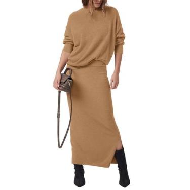 Imagem de Suéter feminino Outfit PRETTYGARDEN e saia maxi cáqui tamanho S